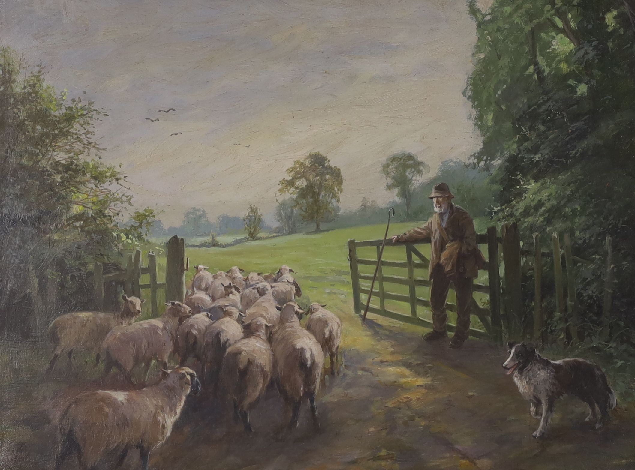 English School, oil on canvas, Changing pastures, monogrammed, 30 x 40cm